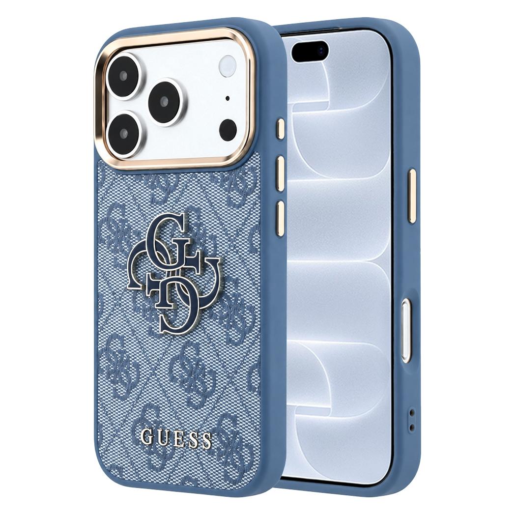 Guess PU 4G Harz Metalllogo Hülle für iPhone 18 Pro Blau (Apple iPhone 17 Pro, Apple iPhone 18 Pro) (GUHCP18L6P4SRMLB)