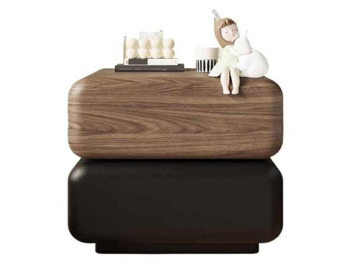 Giveduno Nachttisch aus Holzleder mit Doppelschubladen Braun Schwarz Kleines Mittelgroßes Zuhause Schlafzimmer Sofa Seitliche Eckaufbewahrung: 360 Doppelschublade(S)