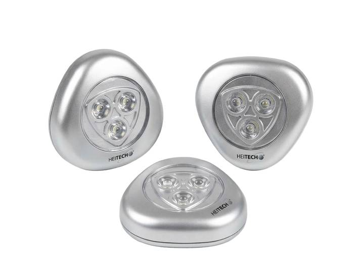 3er-Set LED Push-Lichter, batteriebetrieben inkl. 3x AAA, silber