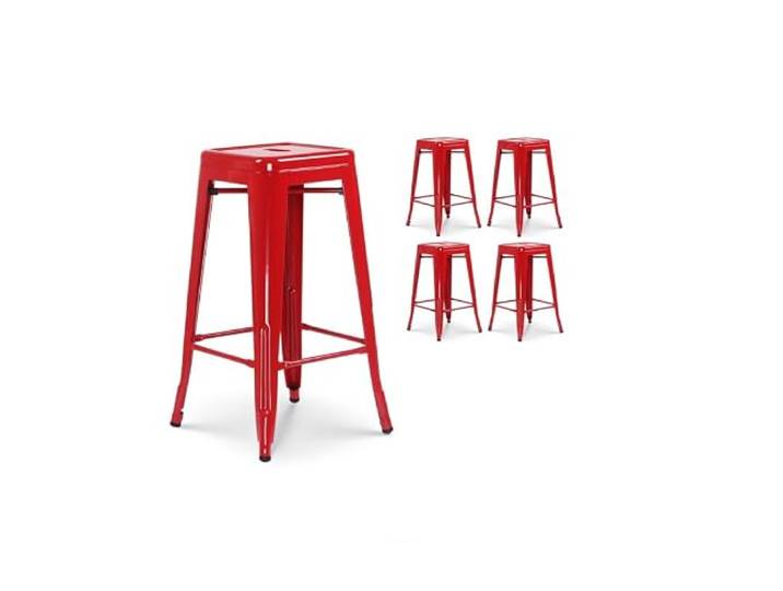Kosmi - Barhocker, industrieller Stil, Rot glänzend, Höhe 66 cm (4)