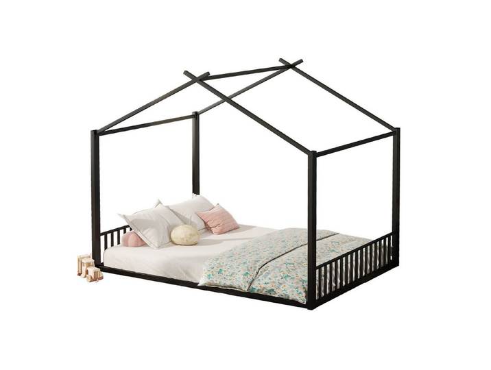 SOFTWEARY Hausbett mit Lattenrost (140x200 cm), Kinderbett, Metallbett