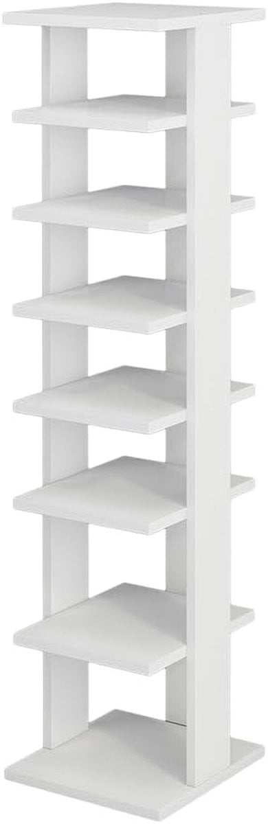 Witte schoenenkast met 7 ruime planken voor in de hal of slaapkamer, Hoogte: 110 cm