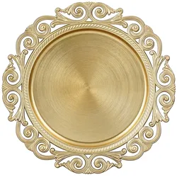 Mica Decorations Dekoteller 32,5cm Kunststoff glänzend Platzteller Ornamentmuster Tischdeko Unterteller Weihnachten Hochzeit Jubiläum Weihnachtsteller Gold