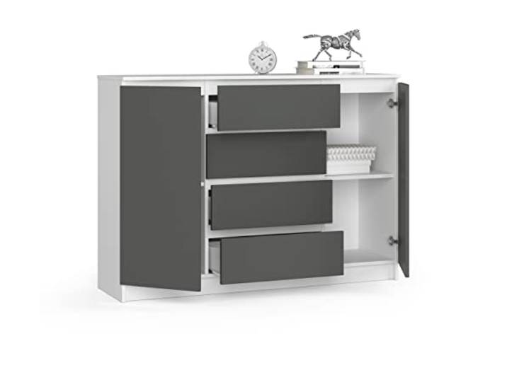 BDW Kommode mit 4 Schubladen und Zwei Türen, Sideboard, Multifunktionsschrank, Wohnzimmer, Esszimmer 138x99x40cm VIELE Farbe! (Weiß - Grau)