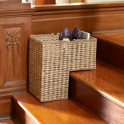 Household Essentials Wicker Stair Organizer Basket with Handles