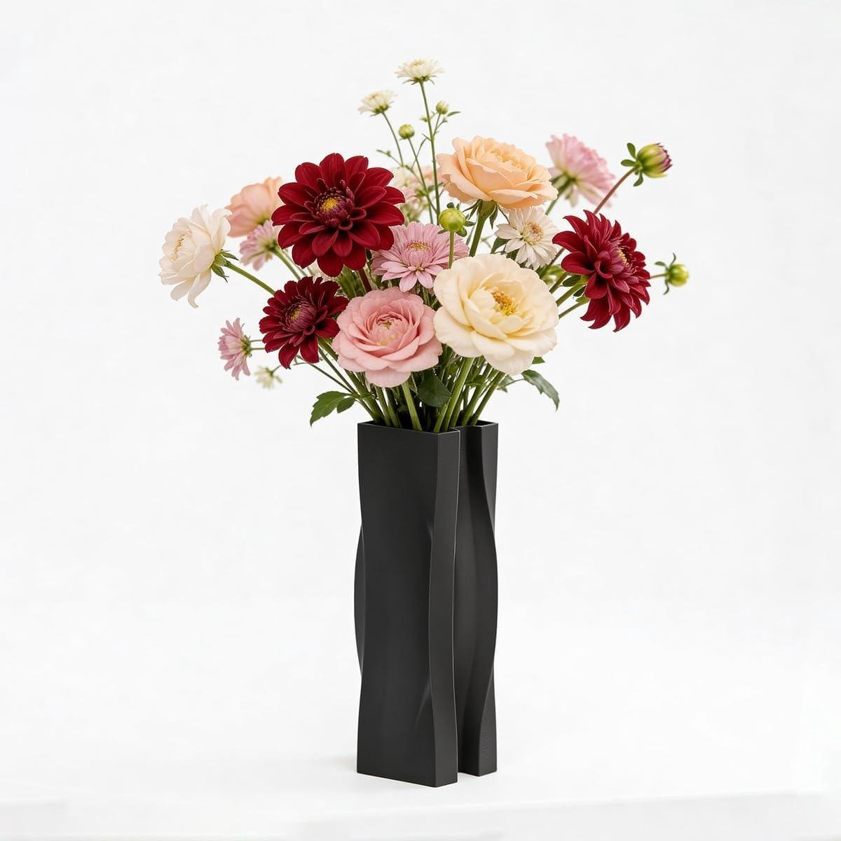 Moderne Vierkante Vaas - Decoratieve Geometrische Vaas - Zwart - Hoogte: 24 cm