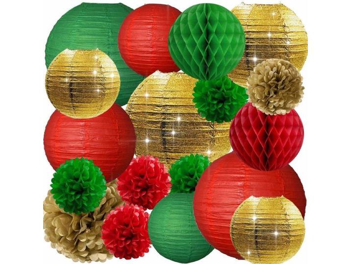 Lampionnen Voordeel pakketten KERST -goud - rood - donker groen - onverlicht - 42 stuks - winter decoratie - oud en nieuw