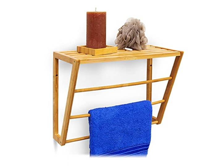 Relaxdays handdoekrek bamboe, met plankje, voor aan muur, natuur