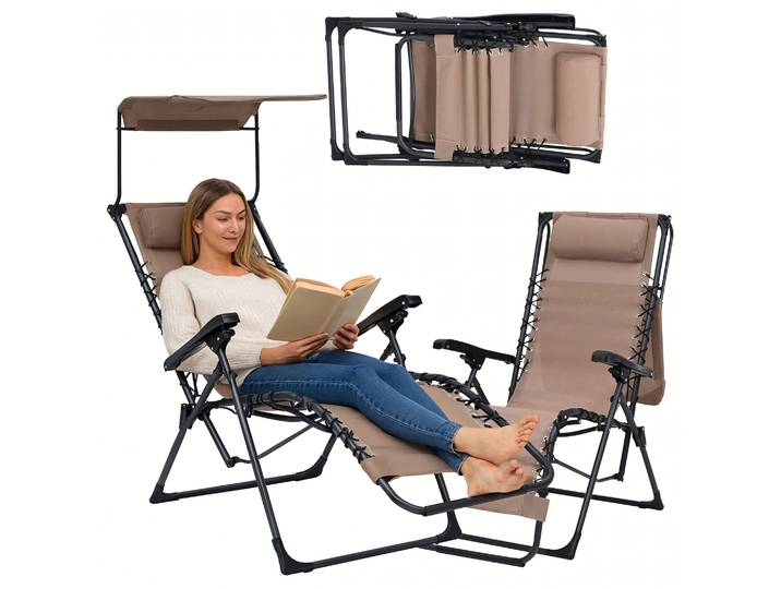 Chaise Longue Pliante Transat Jardin Avec Pare-soleil 51 × 88 × 107 Cm