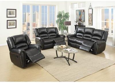 Esofastore Transitional Manual Sofa Set 3pc Faux Leather Upholstered Nailhead Trim Black Finish