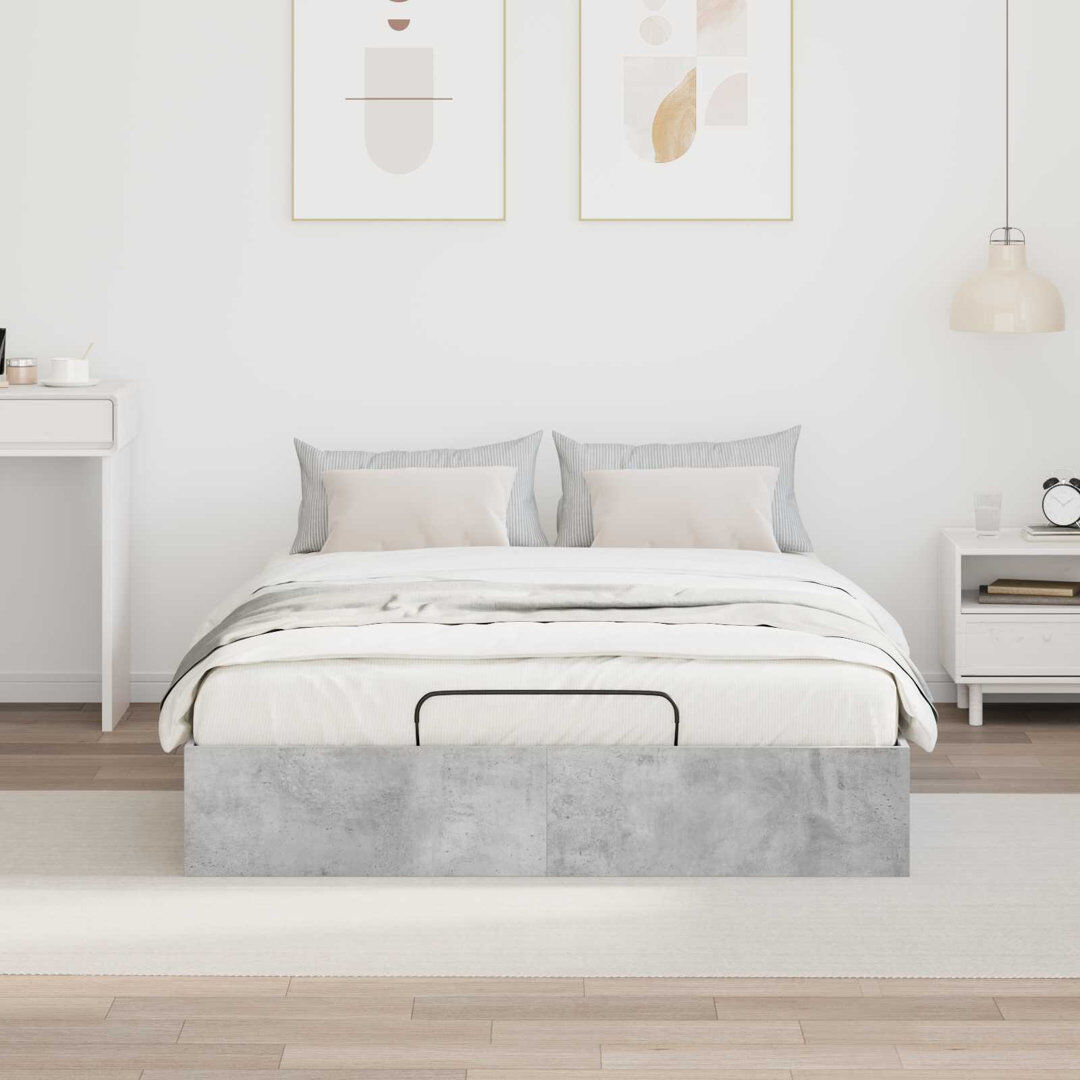 Ebern Designs Bed Concrete Grey European Double (140 x 200 cm)