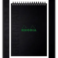 Rhodia 5x Greenpad, Block A5+ mit Doppelspirale aus flexiblem recycelbarem Recyclingkarton 350 g/m2, 80 Bl Recyclingpapier 90 g/m2 - Schwarz 119928C