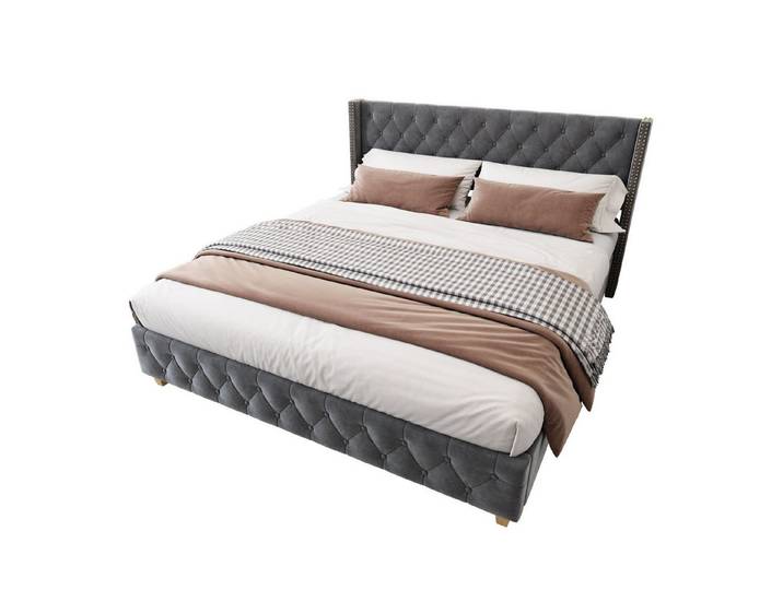 kowdom Polsterbett Polsterbett 160x200 cm mit Lattenrost, Kopfteil, Samt (Polsterbett, Bettgestell + Lattenrost), Polsterbett, 160x200 cm, Samt, mit Lattenrost, 300 kg Belastbarkeit