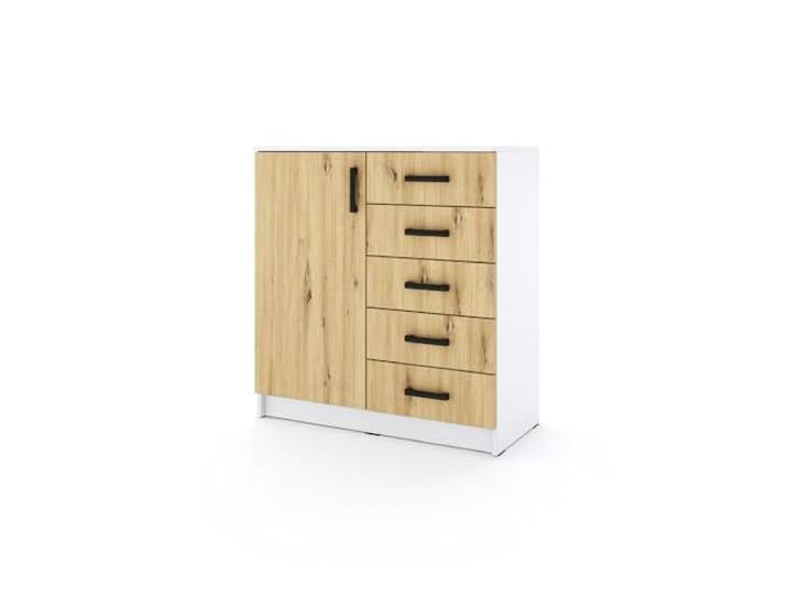 Marlux-Meble Kommode Sigma 90 cm breit mit 1 Türen und 5 Schubladen Korpus in Weiß Aufbewahrungskommode Sideboard Schubladenschrank Aufbewahrungsschrank (Tür Artisan-Eiche/Schubladen Artisan-Eiche)