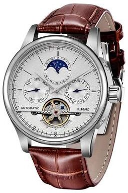 Uplifted Finds LIGE Men Automatic Mechanical Tourbillon Watch silver white