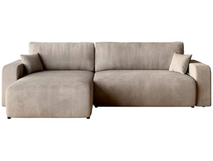 BROMARKT Ecksofa mit Schlaffunktion Kissen und Bettkasten L-Form Beige Schlafsofa mit Bettkasten 274x148x82cm Sofa Couch Sofabett freistehend Cord 3 sitzer Eckcouch für Wohnzimmer PUMI XL