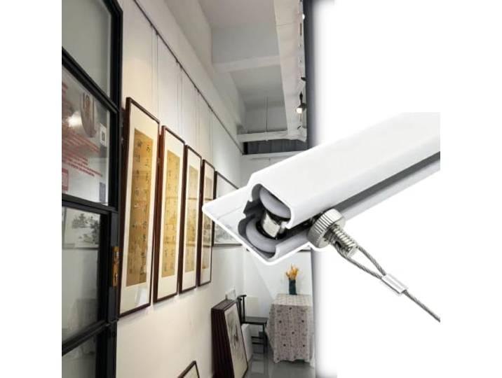 Aluminium-Wand-/Deckenmontage-Kunst-Hängeschienensystem mit 2 Drähten und Haken for Bildpräsentation, Heimdekoration, stilvolle Galerie-Präsentation(Wall Mount,1.5m rail+3m Wire)