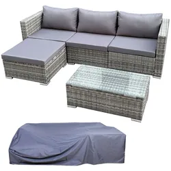 SVITA QUEENS Set Gartenlounge 5-tlg. Gartenmöbel Set Sitzgruppe Polyrattan Abdeckhaube Grau