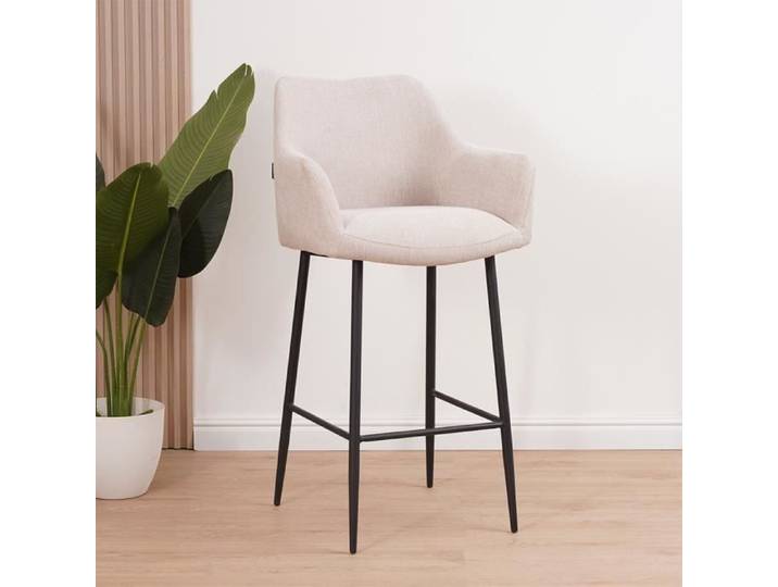 Livin24 Tabouret de bar scandinave Niklas beige tissu recyclé 78 cm
