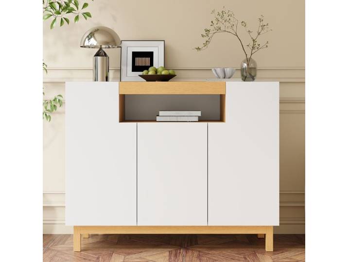 Buffet - MINIMAL - 120 5x42x96 cm - 3 portes - Blanc - Panneau de particules