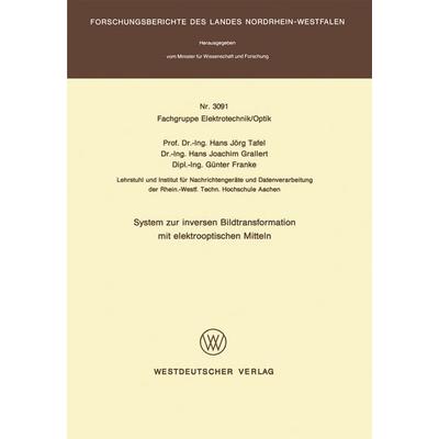 System zur inversen Bildtransformation mit elektrooptischen Mitteln, Taschenbuch von Hans Jörg Tafel, VS Verlag für Sozialwissenschaften,