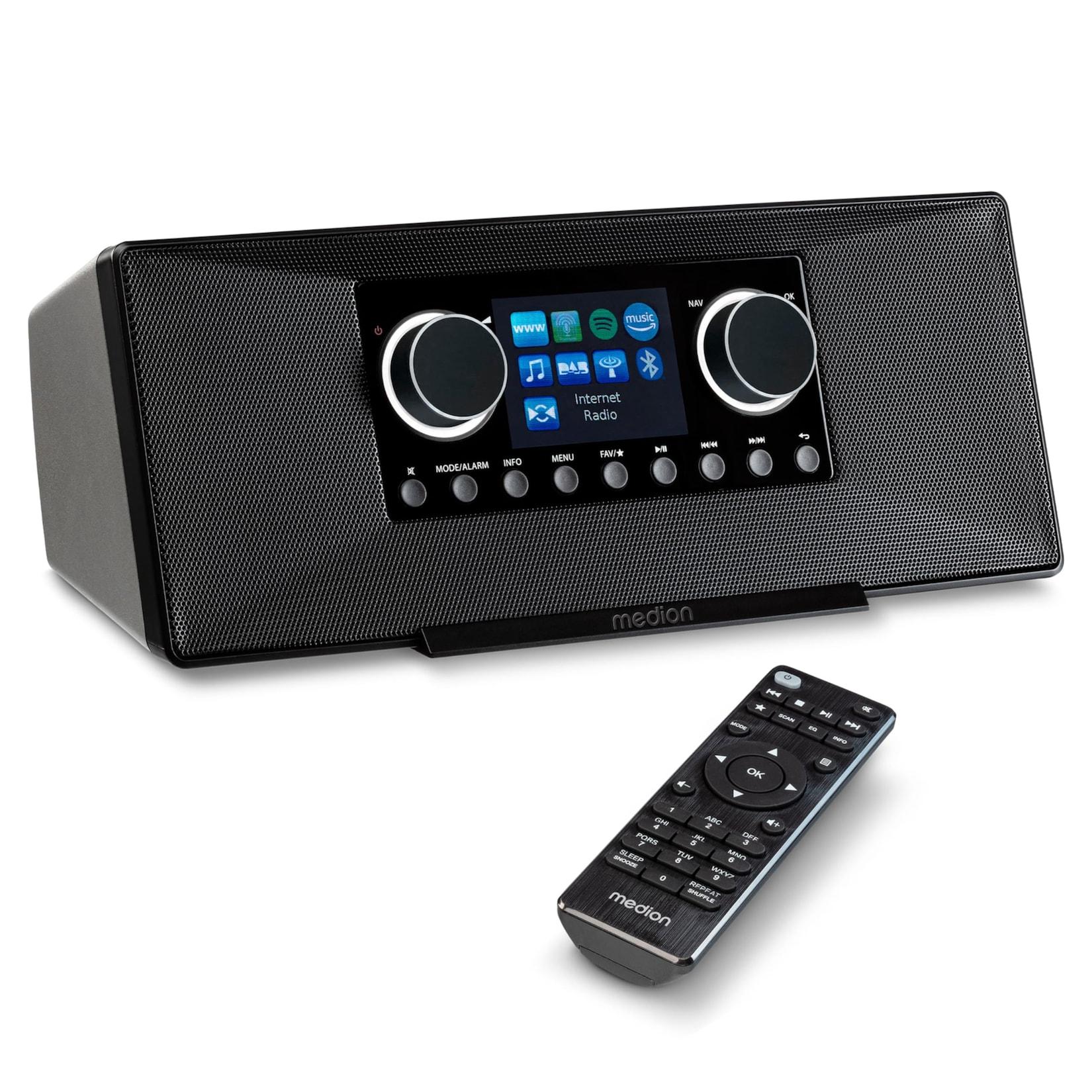Medion Internetradio LIFE P85333 schwarz (TFT-Farbdisplay, DAB+/UKW Radio, Wecker, WLAN, Bluetooth, Amazon Music, Spotify-Connect, 2 x 6 W RMS)