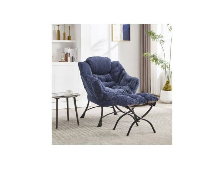 Fauteuil avec ottoman chaise lounge moderne avec accoudoirs et poche latérale fauteuil rembourré avec repose-pieds bleu marine