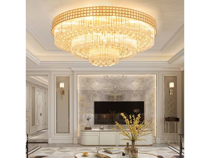 Luminaires de plafond LED modernes en cristal de grande taille pour salon, lustres dorés et argentés, lampes de plafond de luxe, décoration intérieure, éclairage