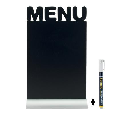 Securit® Tischtafeltafel - Silhouette Menü - Aluminium Sockel - Kreidestift inklusive