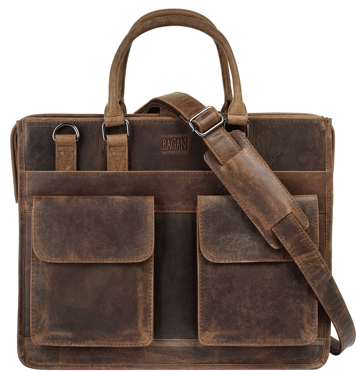 Aktentasche BAGAN "BAGAN Herren, Damen echt Leder", Herren, Gr. B/H/T: 35cm x 30cm x 8cm onesize, braun, Leder, Taschen Aktentasche, echt Leder braun B/H/T: 35cm x 30cm x 8cm onesize