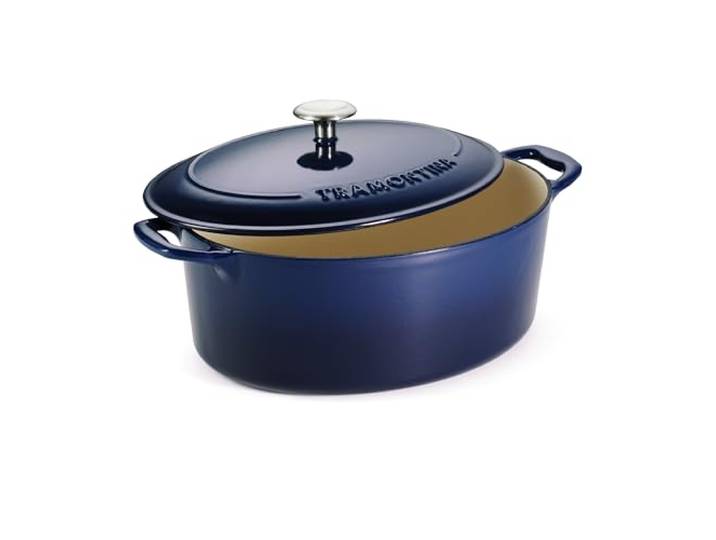 Tramontina Schmortopf aus emailliertem Gusseisen, oval, mit Deckel, groß, 7 l, Blau