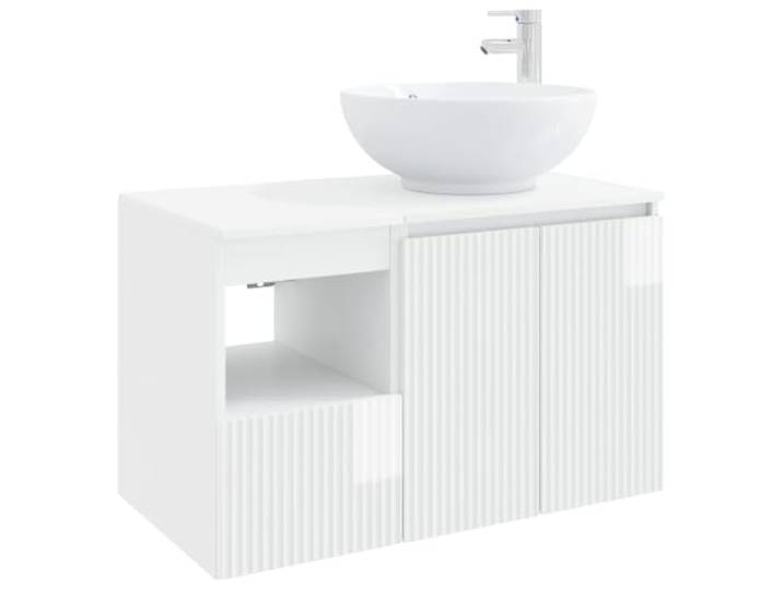 PUGYNBK Badmöbel-Set, 2-teilig, weiß glänzend Hergestellt aus Holz, Wandmontage, Schminktisch und Schrank, geräumige Aufbewahrung, modernes Design