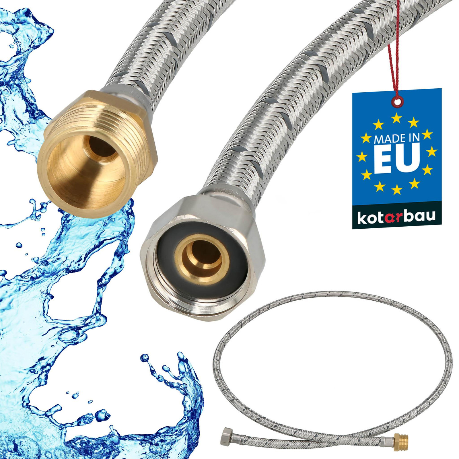 KOTARBAU Flexibele Sanitaire Aansluitslang 1/2" x 1/2" Roestvrijstaal, Lengte: 150 cm