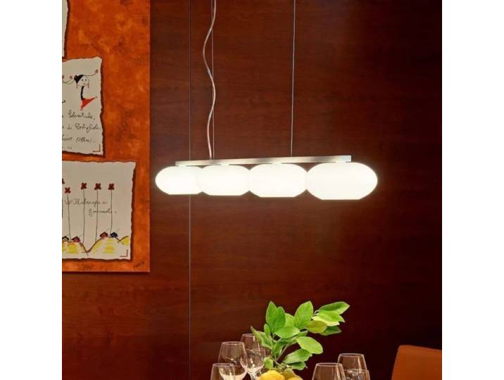 Casablanca Pendelleuchte AIH Multi, weiße Glasschirme, für Esstische - Weiß glänzend - 4 (vier) Clean, Modern