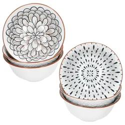 6x Yama Müslischalen Ø16cm Steingut Blau Weiß Tropfen Floral Bowl Dessert Salat