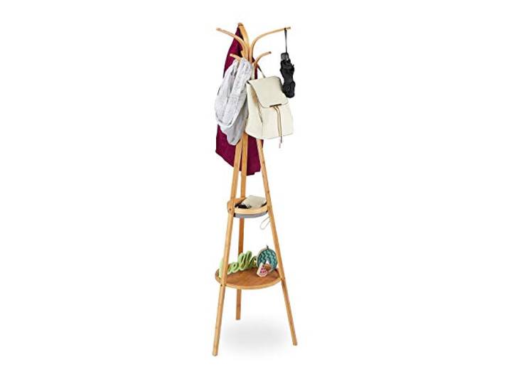 Relaxdays Portemanteau Moderne en Bambou\, 6 Crochets\, 2 étagères\, Porte-Vestes Design en Bois\, 178x50x50 cm\, Nature\, Polyester\, 178 x 50 x 50 cm