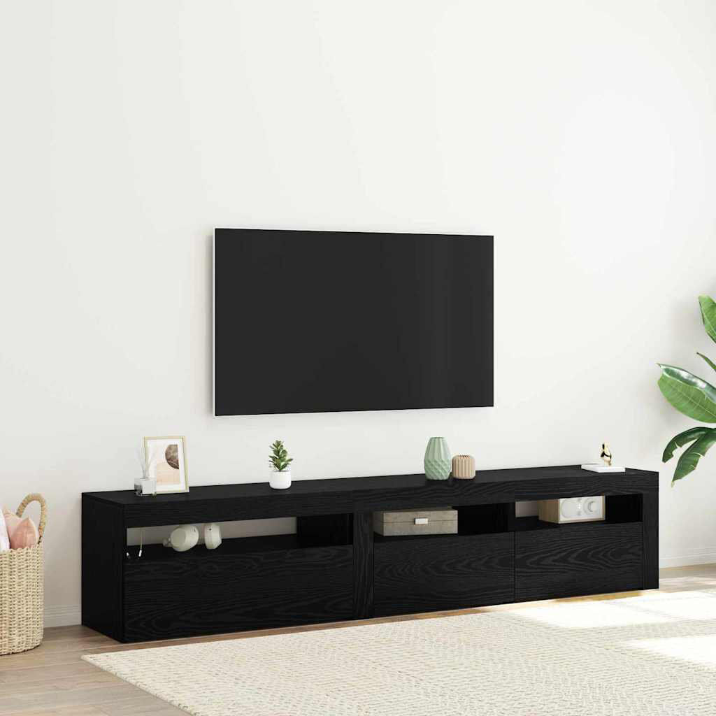Metro TV Cabinet Set 3 Pcs Black Oak Engineered Wood Black Oak 40cm H x 195cm L x 35cm W