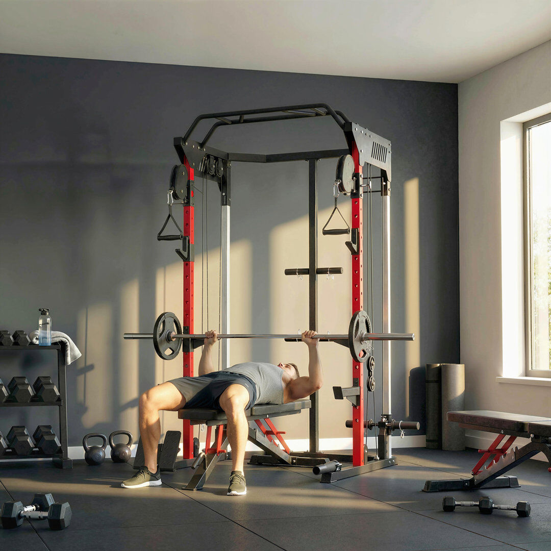 HOMCOM SPORTNOW Power Cage with Adjustable Cable Pulley System, 900KG Capacity
