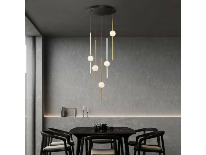 Nova Luce Pendelleuchte Acrobat 5-flammig Rondell Design, Glamou