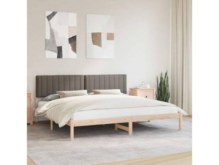 Massives Kiefernholz Leinen Look Lattenrost ohne Boxspring 200x200 cm Taupe Bettgestell Massivholz Kiefer mit gepolstertem Kopfteil Taupe 200x200 cm Lattenrost ohne Boxspring