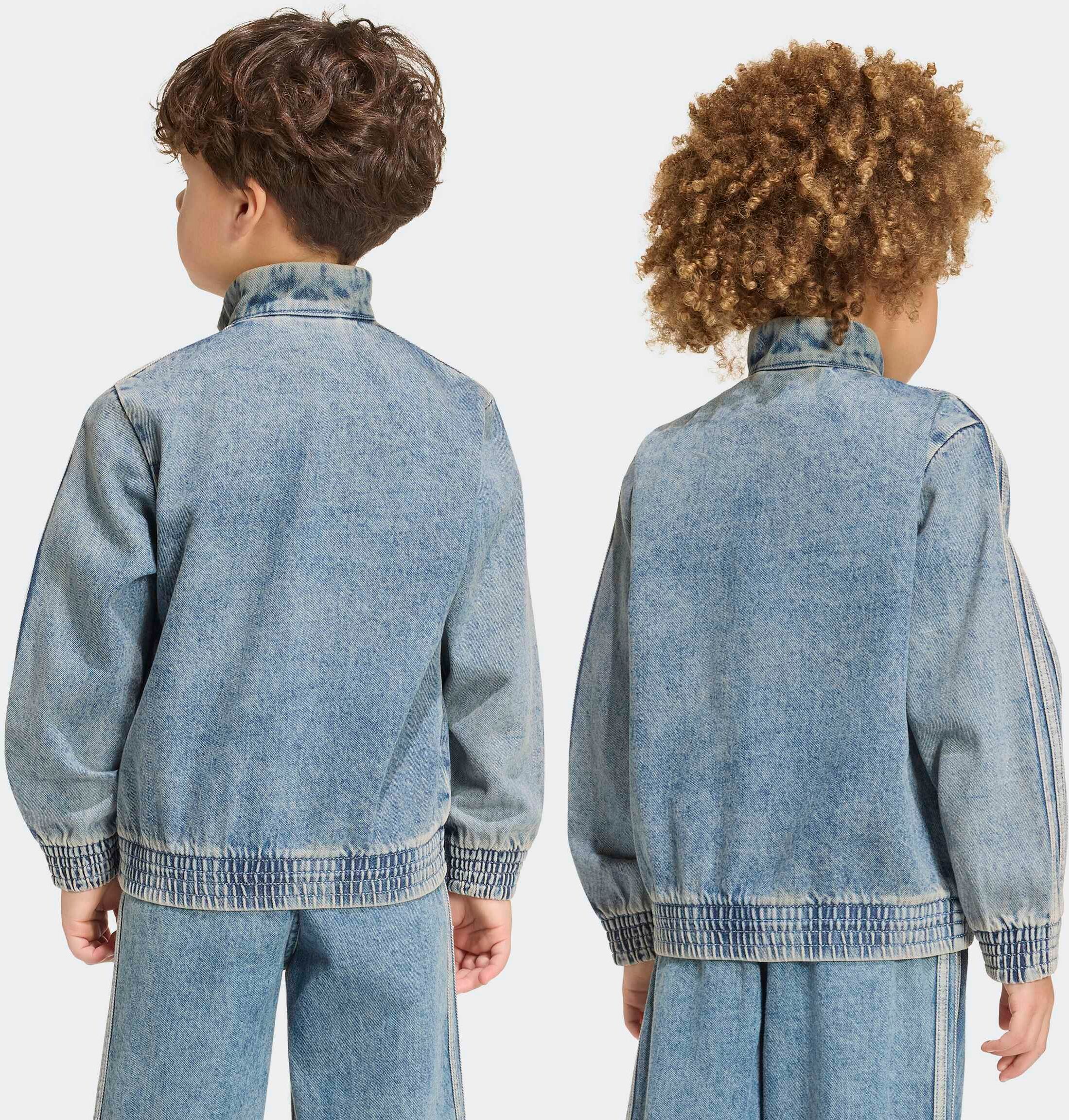 Outdoorjacke ADIDAS ORIGINALS "FIREBIRD ORIGINALS, DENIM, LOCKER GESCHNITTEN", Kinder, Gr. 122, blau (worn blau denim), Obermaterial: 100% Baumwolle, Jacken Outdoorjacke worn blau denim 122