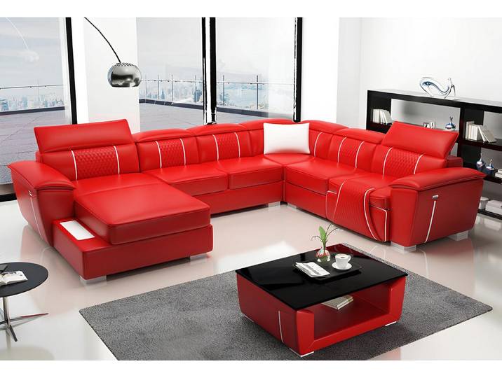 Xlmoebel Wohnlandschaft Elegantes U-förmiges Ledersofa in hochwertiger Verarbeitung, Wohnlandschaft, Hergestellt in Europa