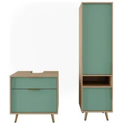 Vicco, Badmöbelset, Badezimmermöbel-Set Kano, Salbeigrün/Eiche, 2-teilig