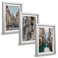 BILDER SET 3er Set - 20x30 cm Silberner Rahmen - Venedigs Wasserstraßen