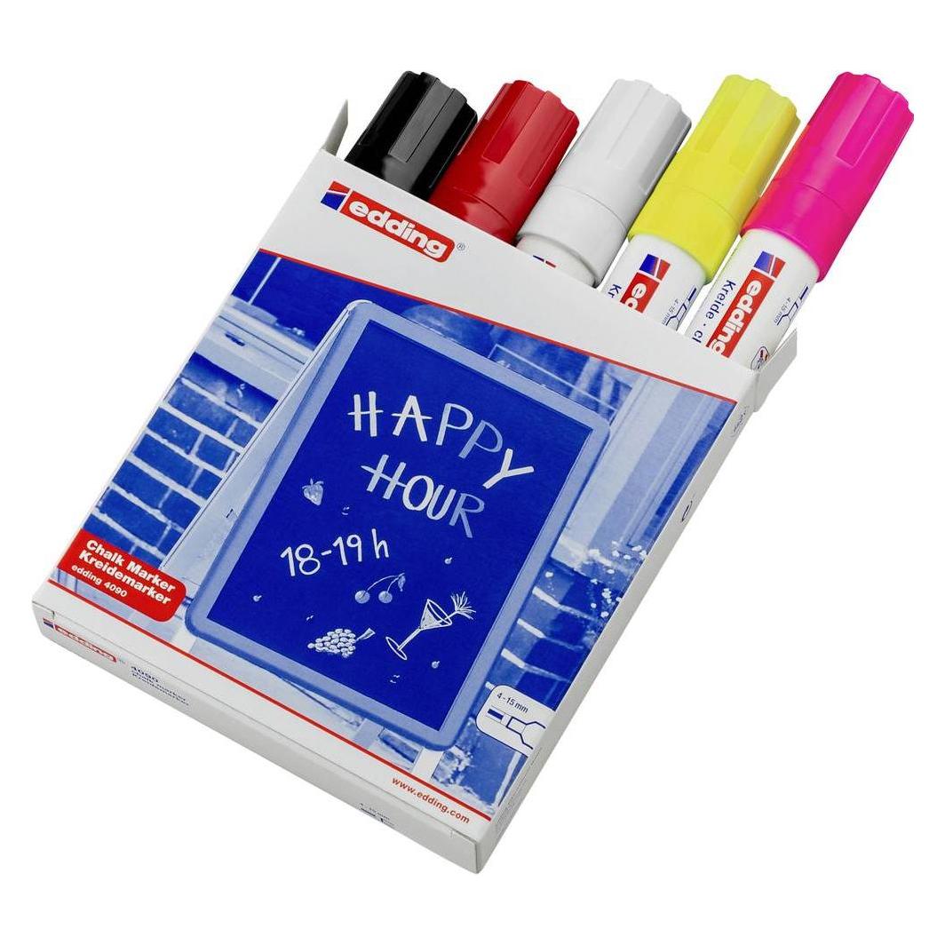 Edding Kreidemarker 4090 - leuchtende Farben auf Tafeln und Glas (5x) (4-4090999)