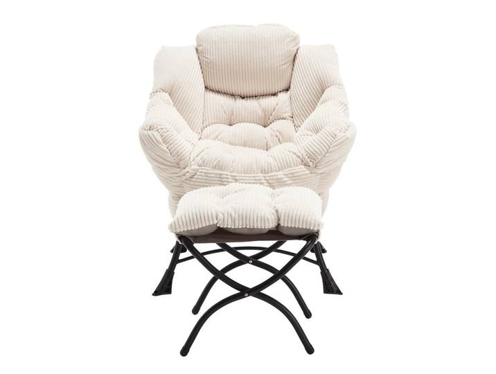 ComfortXL Sessel mit Hocker und Seitentasche, De-42195, Weiß, Metall, 70x95x64 cm, Wohnzimmer, Sessel, Polstersessel