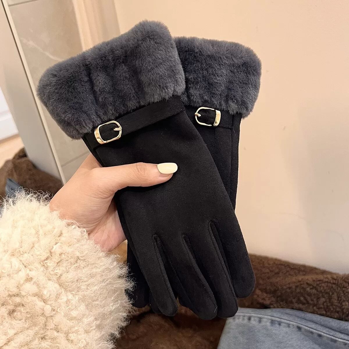 INF Winter Outdoor Radfahren Fahren Touchscreen Fünf-Finger-Handschuhe Schwarz