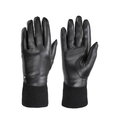Lederhandschuhe PEARLWOOD "LUNA", Damen, Gr. 7, schwarz, Schafsleder, unifarben, Handschuhe, weiches Fleecefutter, Strickbündchen