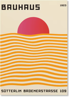 Inspire Picks Abstract Bauhaus Orange Wall Art Modern Geometric Sunrise Bicycle Poster 12 30x45cm No Frame