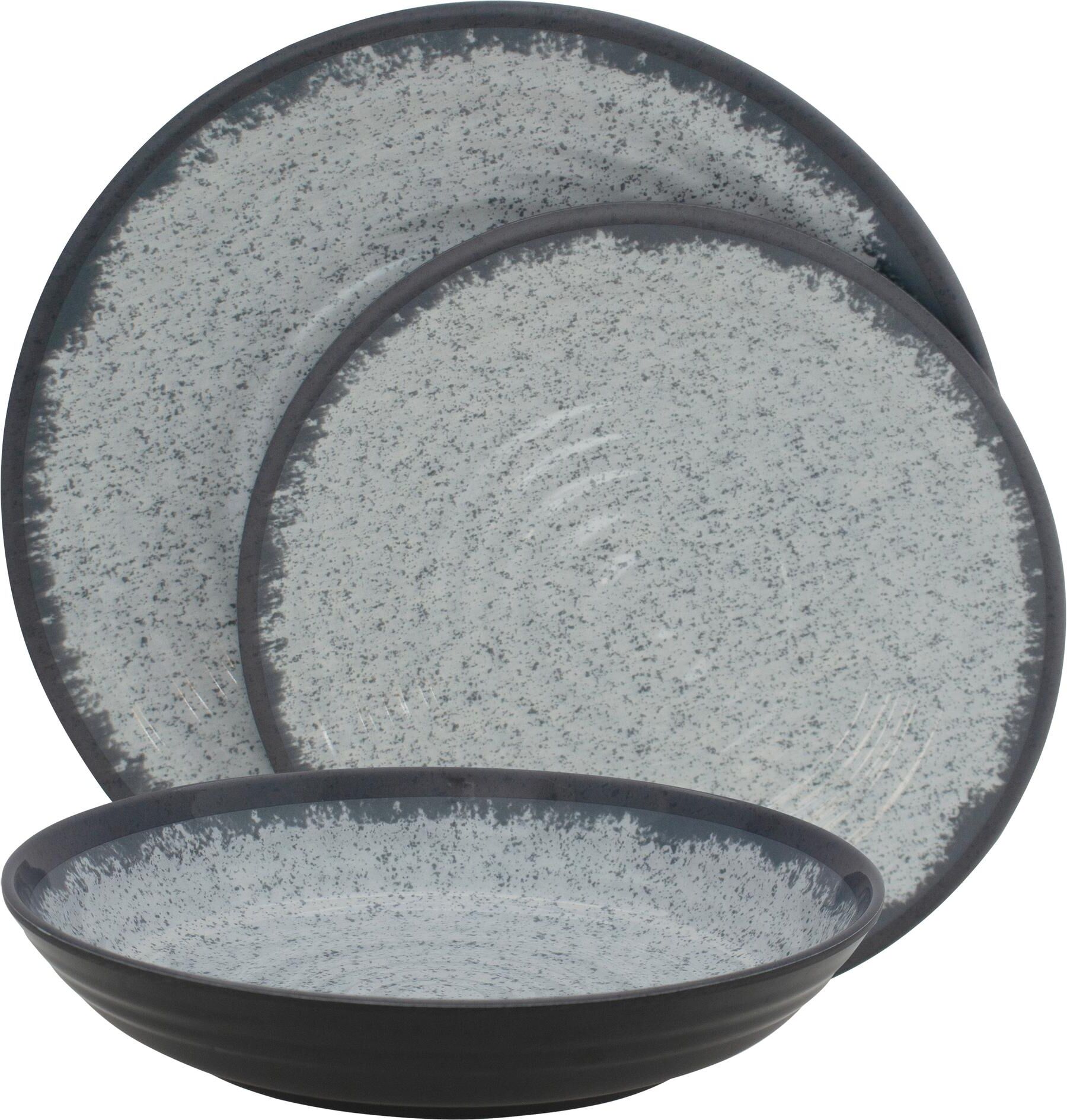 Geschirr-Set EUROTRAIL "Rock Melamine 16 Stück", grau (anthrazit), 16 tlg., Melamin, Geschirr-Sets, Geschirr-Set anthrazit 16 tlg.